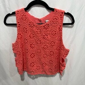 Abercrombie & Fitch Coral Eyelet Crop Tank